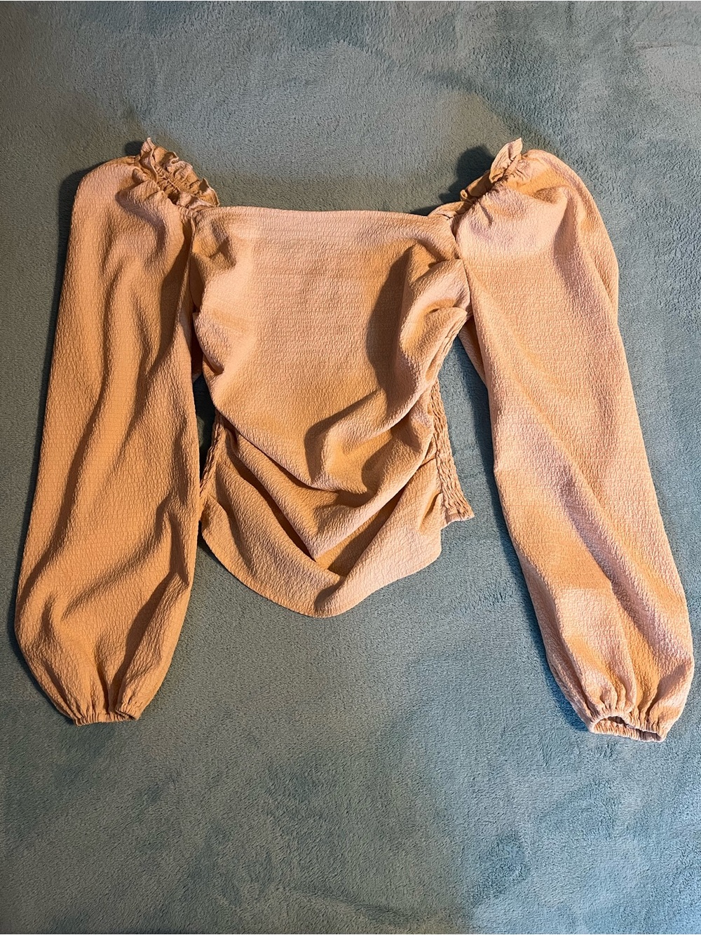 Tan Puff Long Sleeve Ruched Top